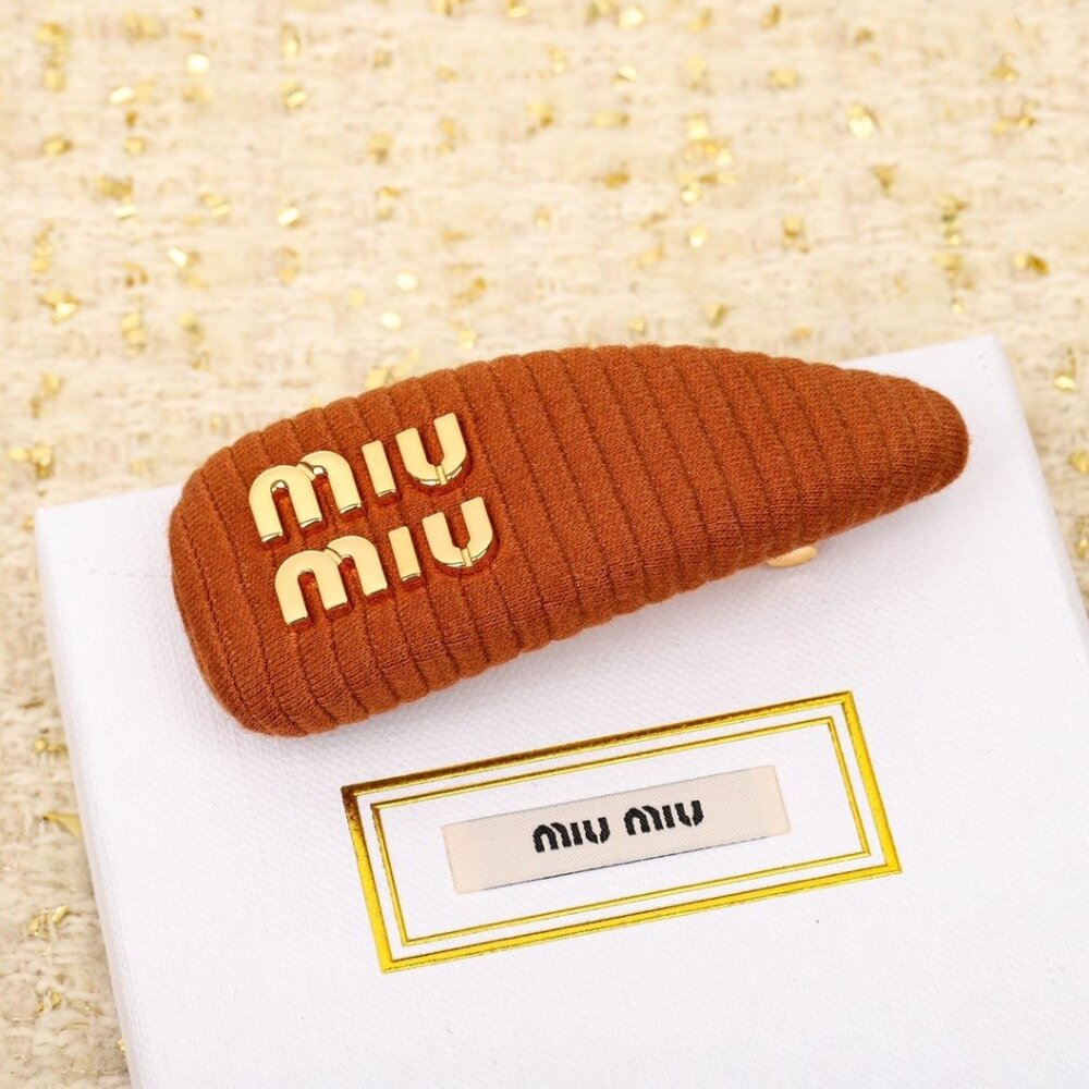 Women's Miu Miu Brown Corduroy Logo Hair Clip